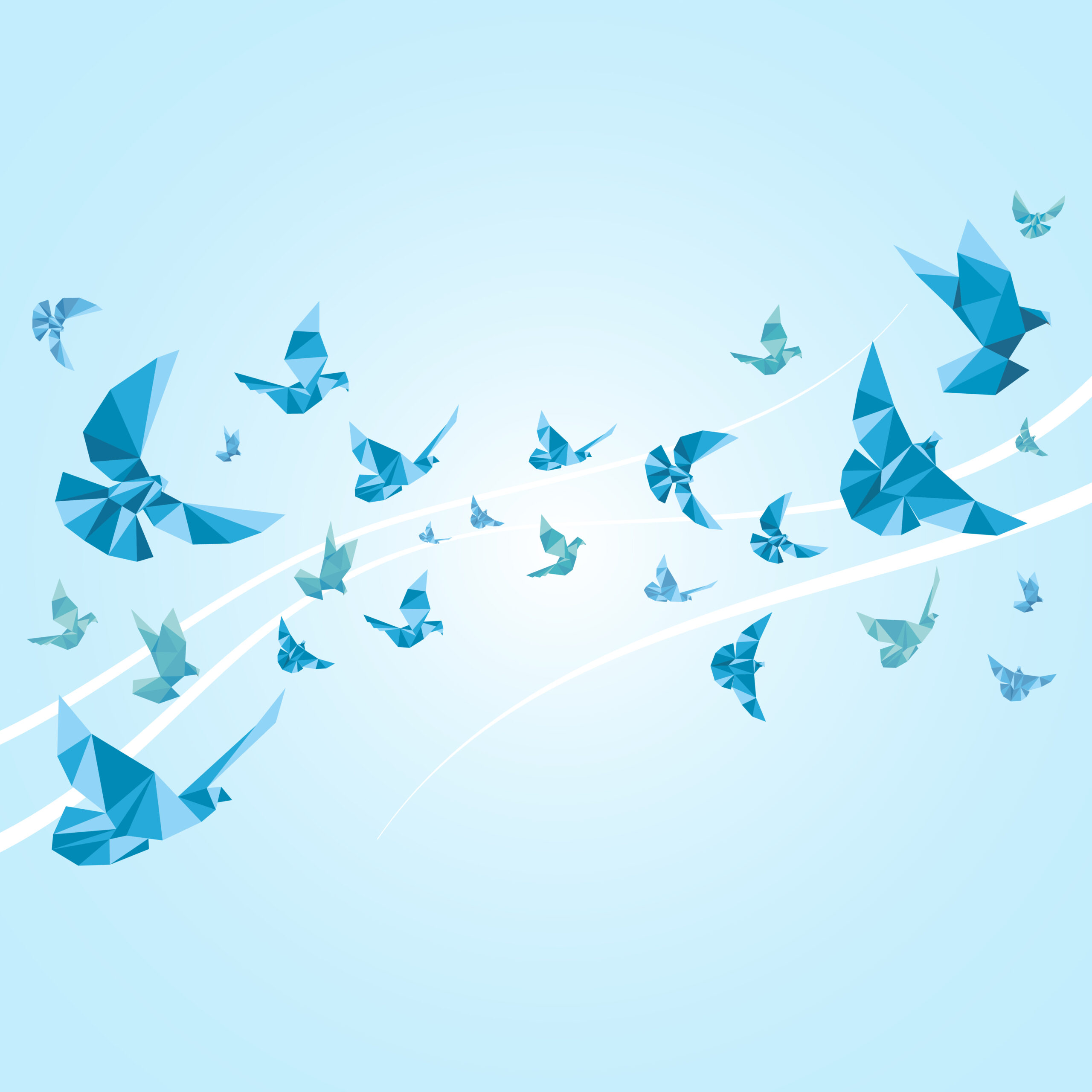 Origami paper doves. Vector abstract background. Origami dove, dove bird, animal decoration dove or pigeon illustration